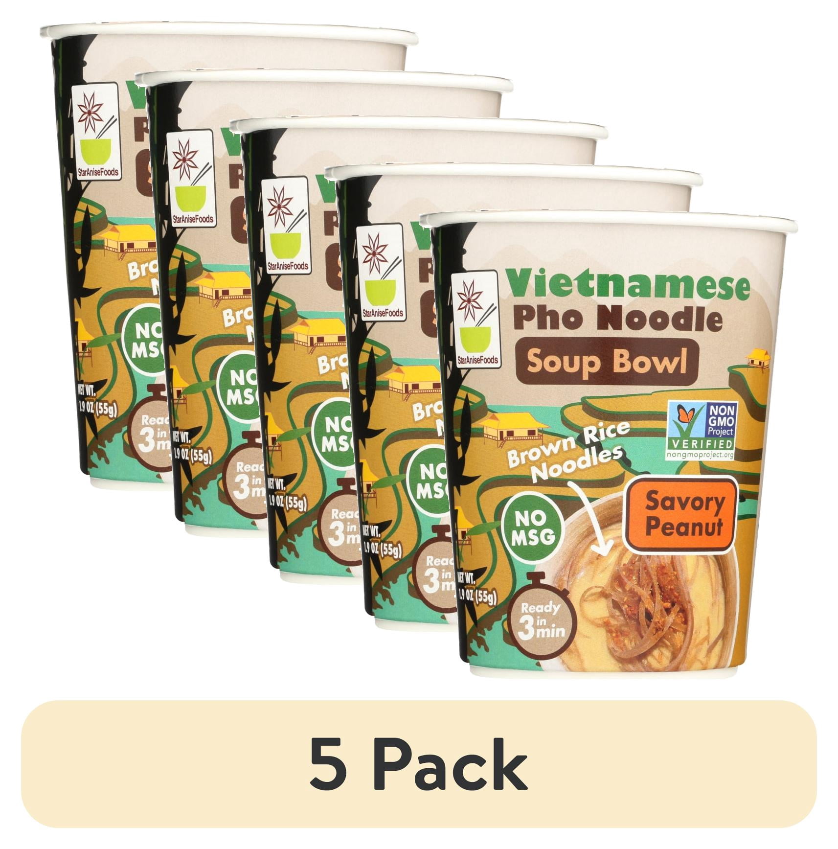 (5 pack) Star Anise Foods Instant Vietnamese Pho Bowl, Brown Rice Noodles, Gluten Free, No MSG, 1.9 oz