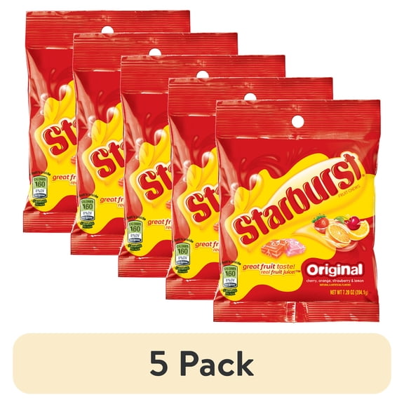 (5 pack) Starburst Fruit Chews Original Cherry, Orange, Strawberry & Lemon Gummy's, 7.20oz, Plastic Bag
