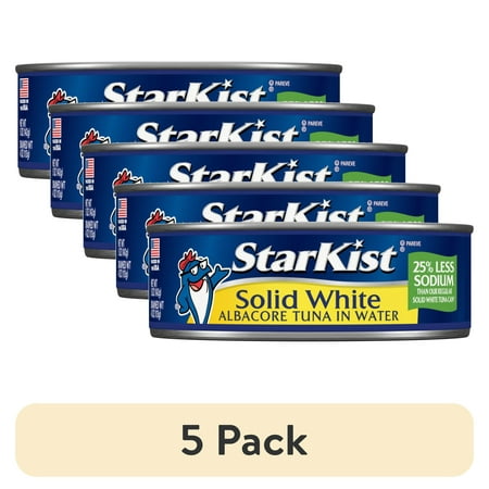 (5 pack) Starkist Solid White Albacore Tuna In Water 25% Less Sodium, 5 oz can