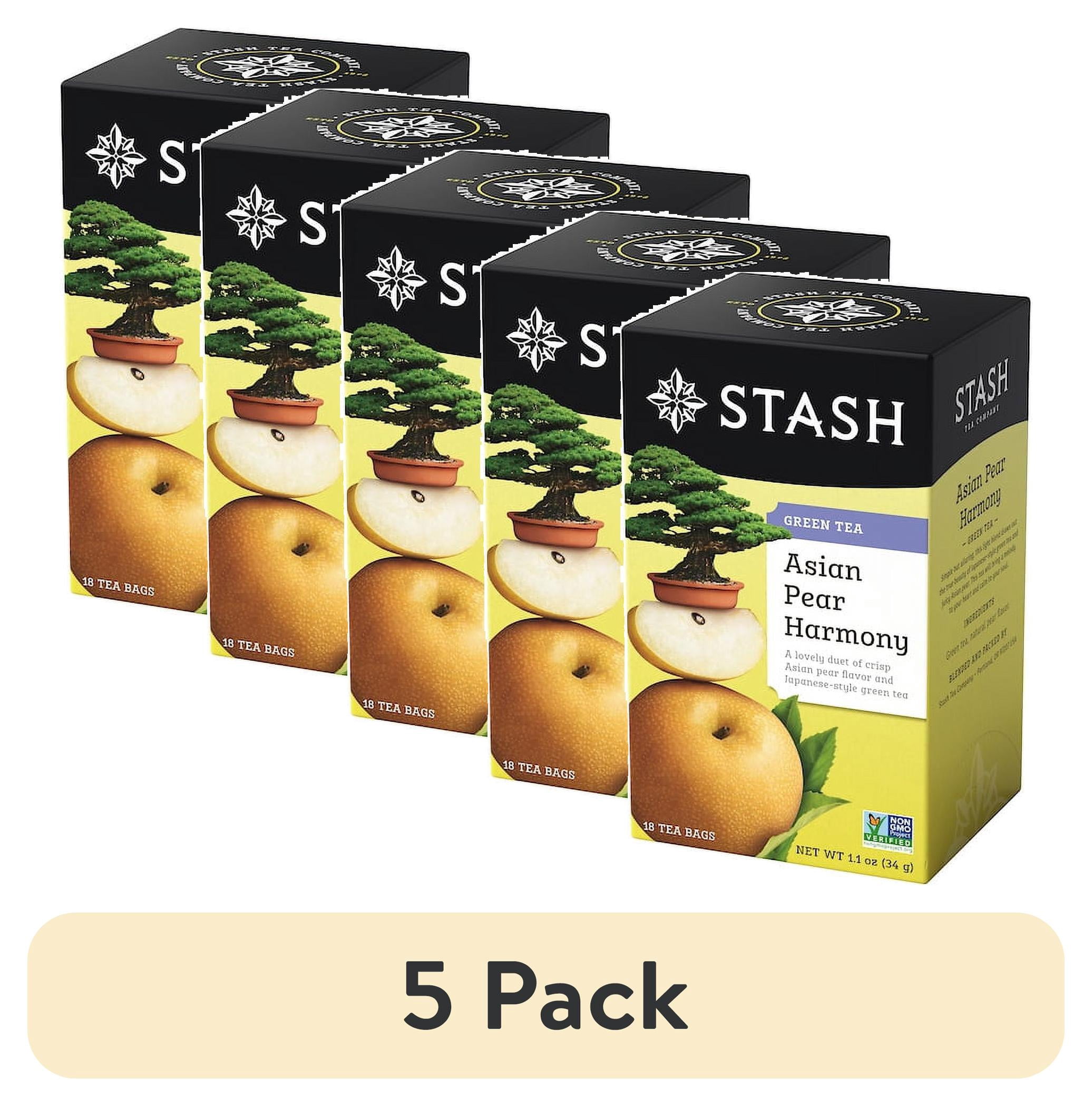 (5 pack) Stash Tea Asian Pear Harmony Green Tea Bags, 18 Count