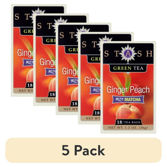 (5 pack) Stash Tea Ginger Peach Green with Matcha Tea, 18 Ct, 1.2 Oz