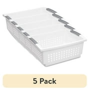 (5 pack) Sterilite Large Stacking Basket, Open Plastic Bin, Space Saving Organizers, White
