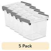 (5 pack) Sterilite Modular 2.5 Quart Small Latching Storage Bin, Clear Plastic Stacking Storage Container with Write-on ID Latches, Gray