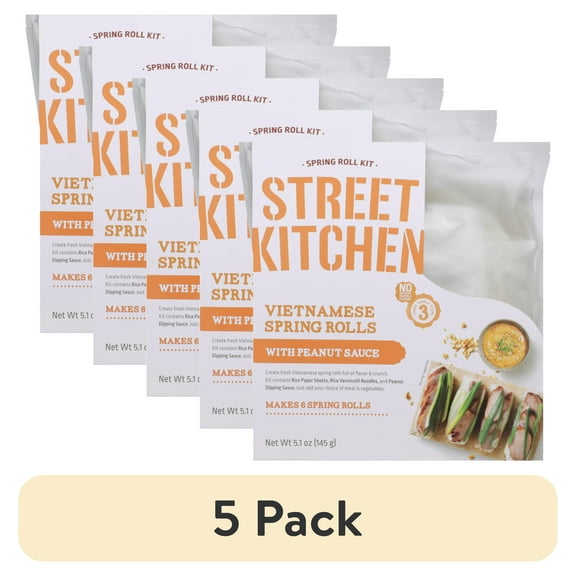 (5 pack) Street Kitchen Spring Roll Kit with Peanut Satay Sauce, 5.1 oz, Shelf Stable