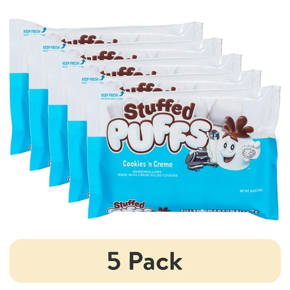 (5 pack) Stuffed Puffs Filled Marshmallows, Cookies n Creme, 8.6 oz Bag