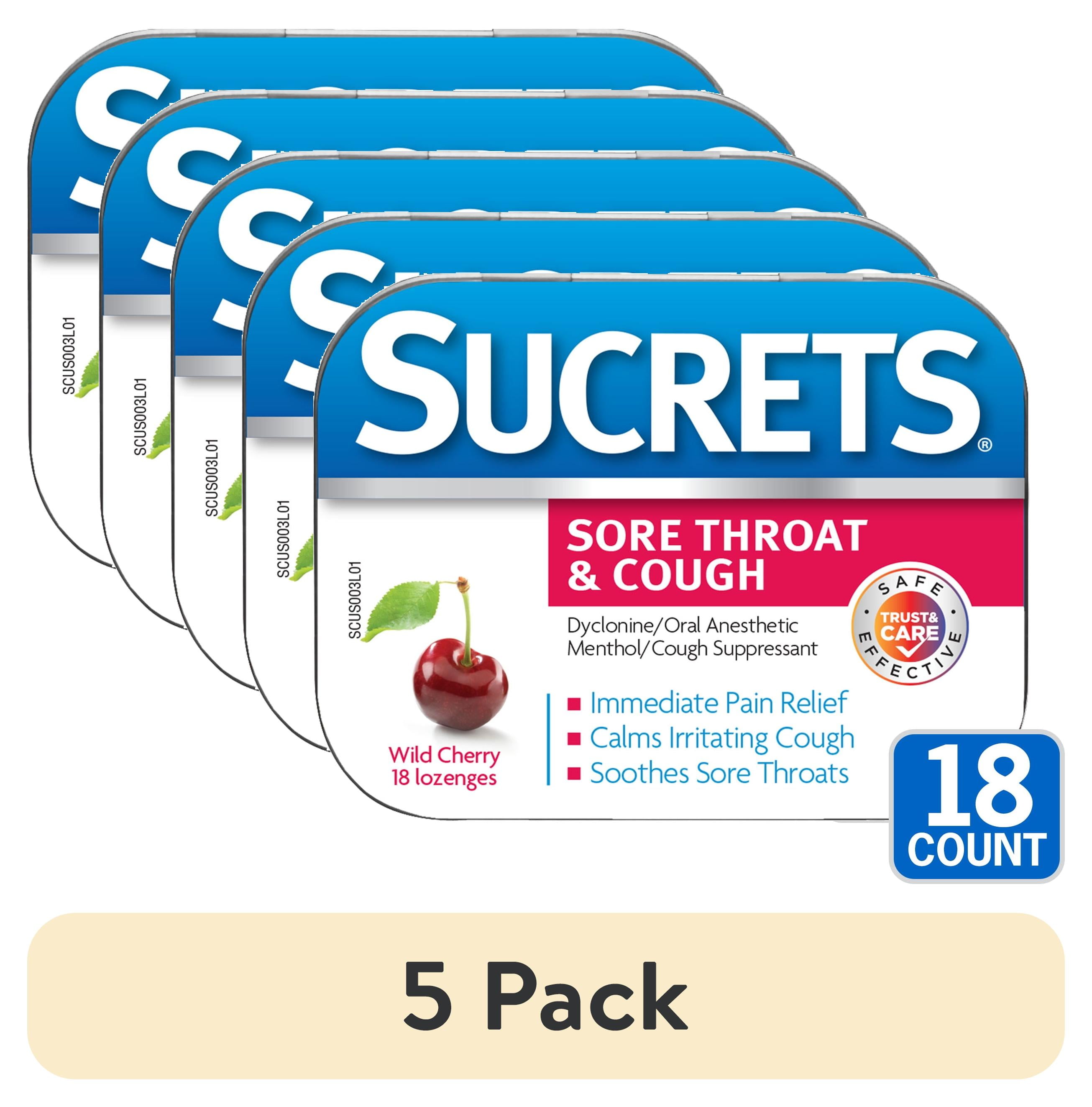(5 pack) Sucrets Sore Throat Lozenges, Wild Cherry Flavor, 18 Count
