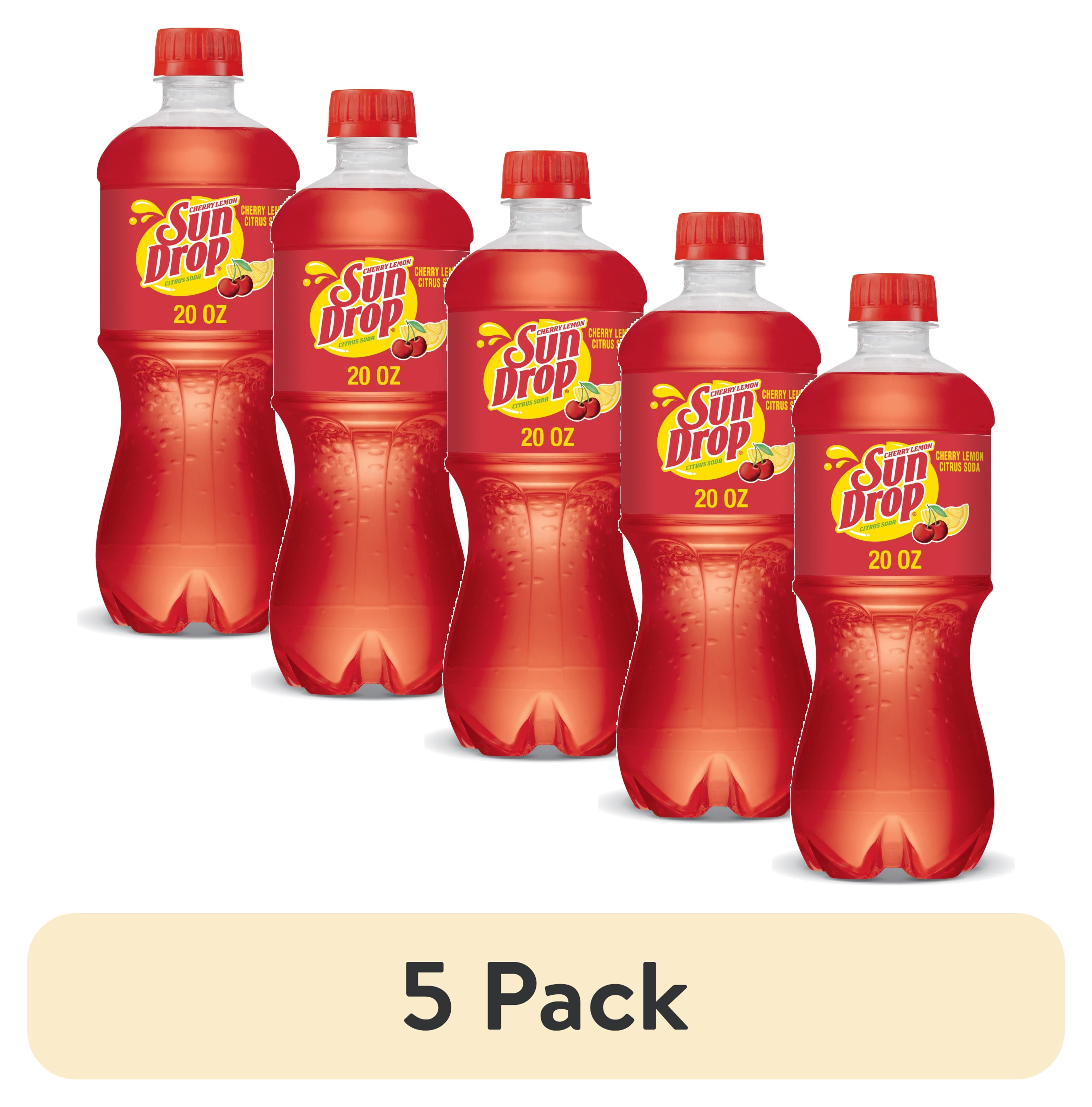 (5 pack) Sun Drop Cherry Lemon Citrus Soda Pop, 20 fl oz, Bottle