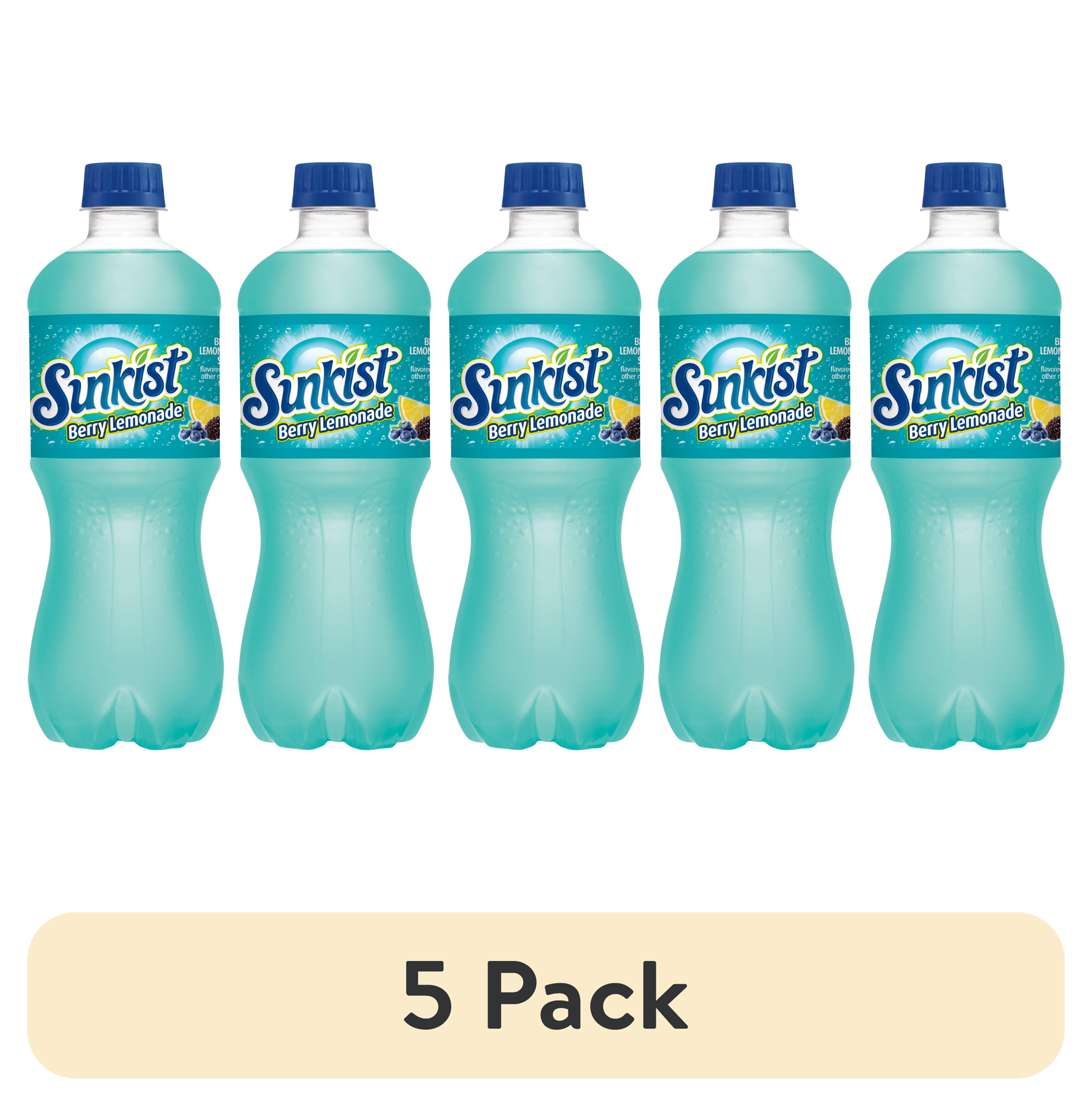 (5 pack) Sunkist Caffeine Free Berry Lemonade Soda Pop, 20 fl oz, Bottle
