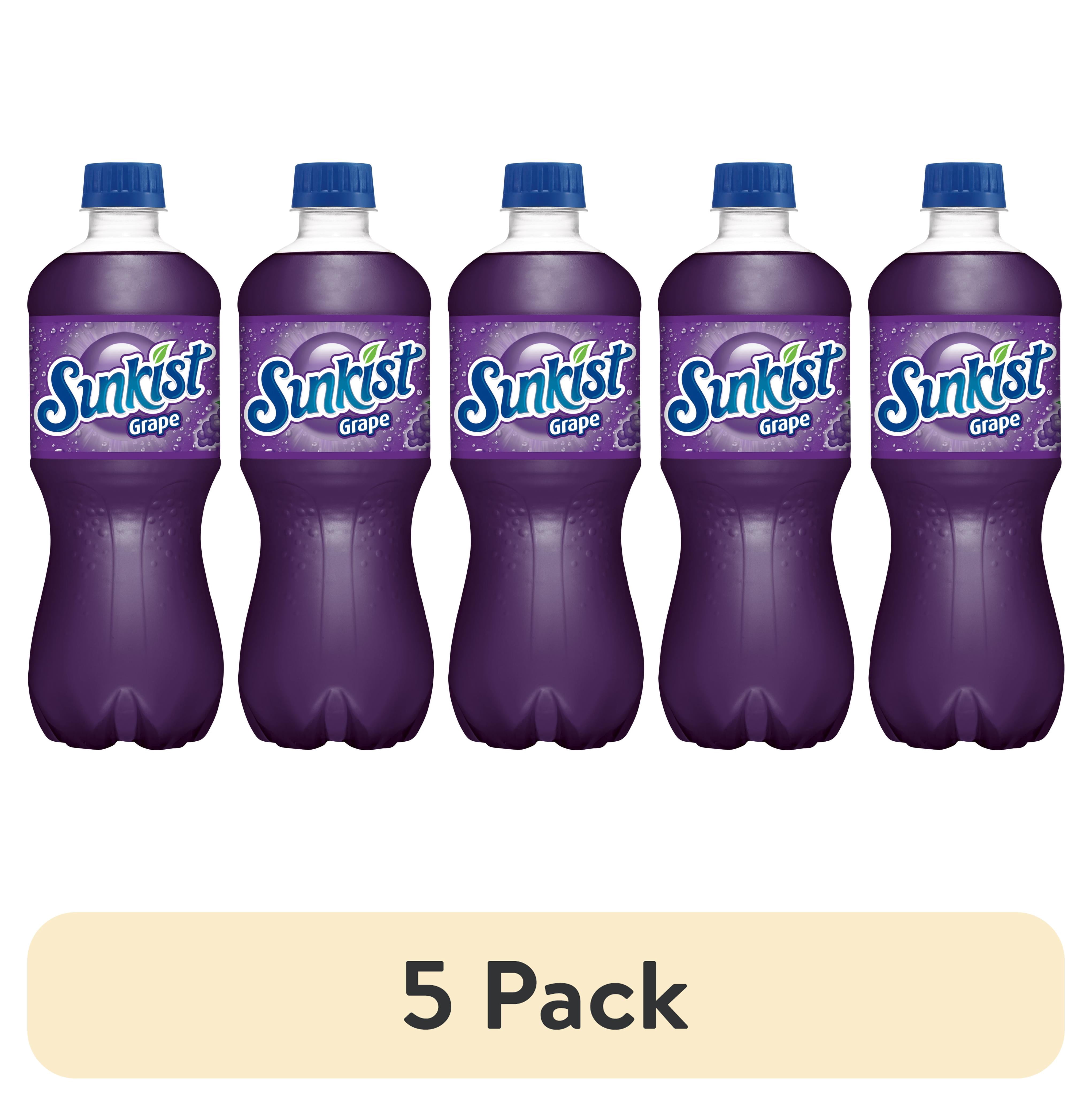 (5 pack) Sunkist Caffeine Free Grape Soda Pop, 20 fl oz, Bottle