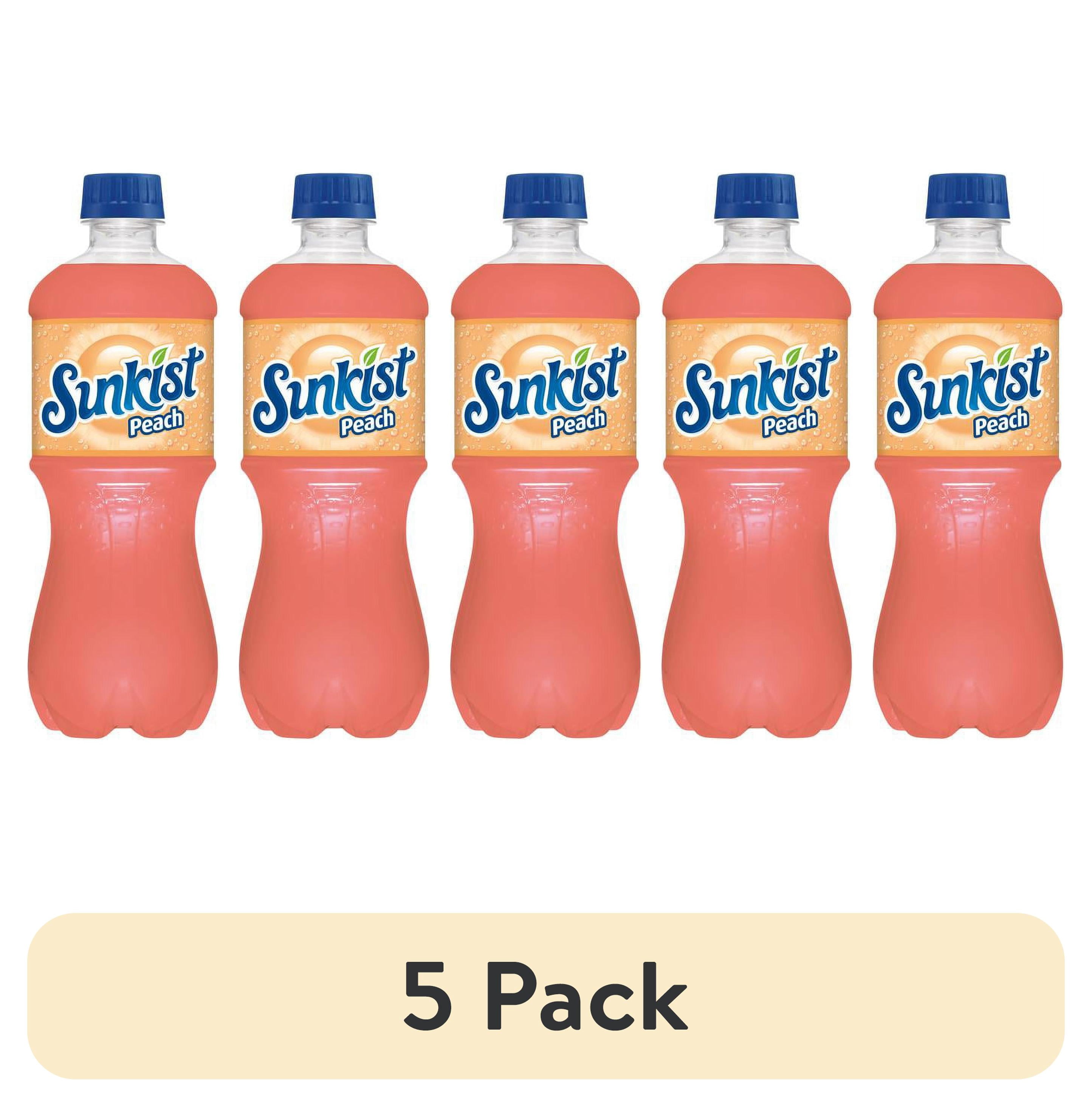 (5 pack) Sunkist Caffeine Free Peach Soda Pop, 20 fl oz, Bottle
