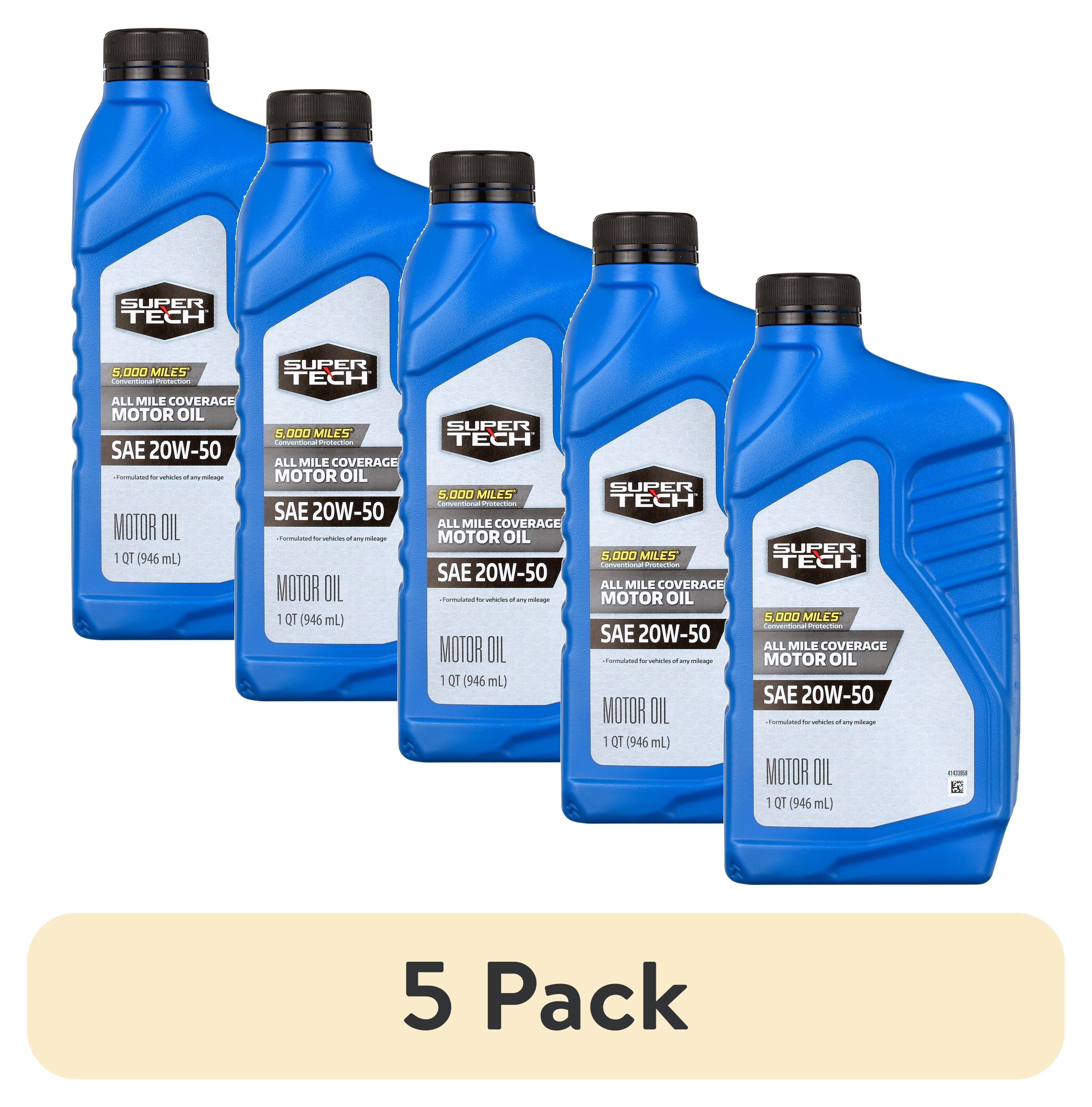 (5 pack) Super Tech All Mileage Motor Oil SAE 20W-50, 1 Quart