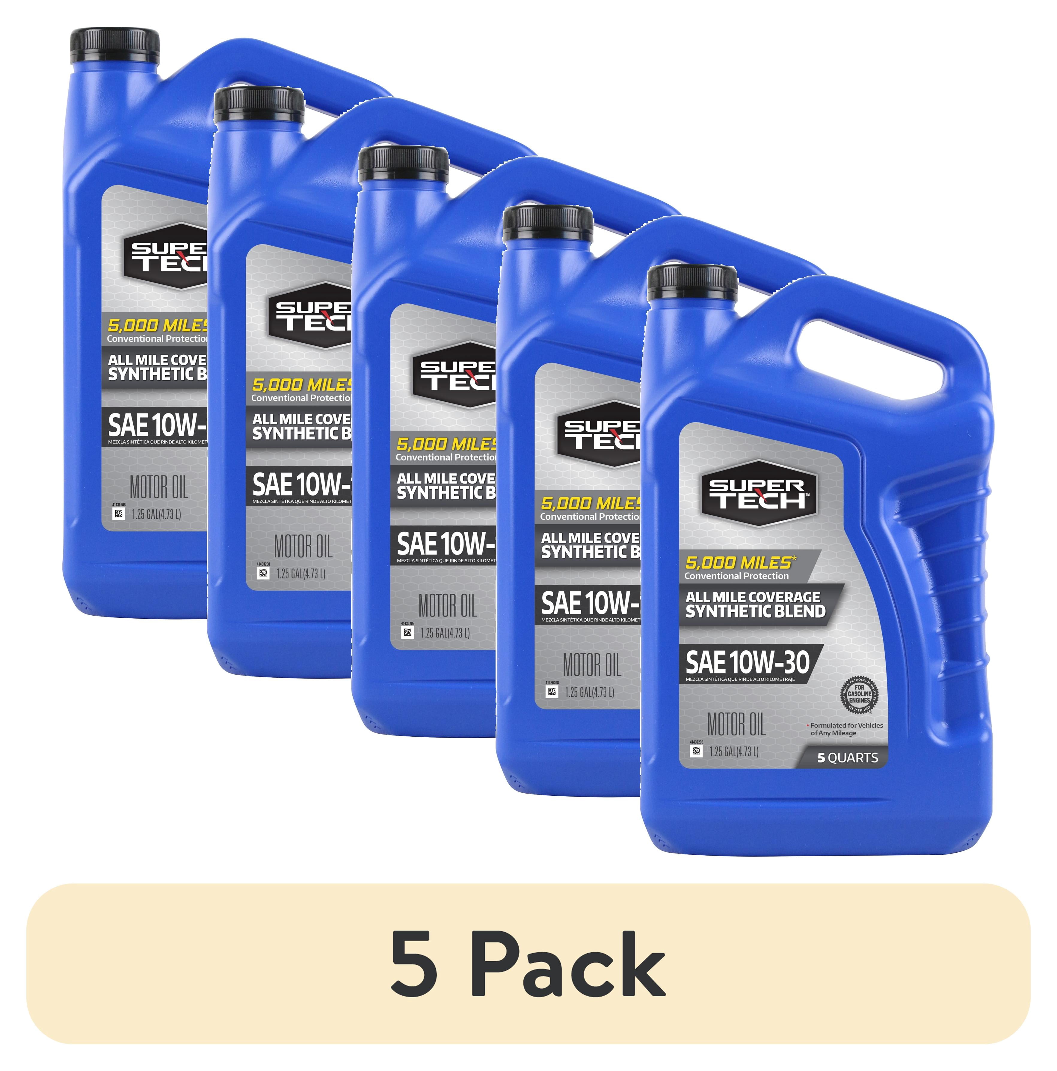 (5 pack) Super Tech All Mileage Synthetic Blend Motor Oil SAE 10W-30, 5 Quarts