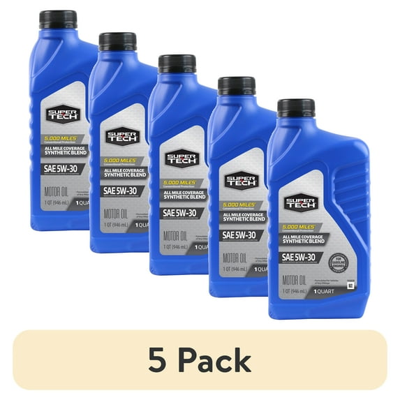 (5 pack) Super Tech All Mileage Synthetic Blend Motor Oil SAE 5W-30, 1 Quart