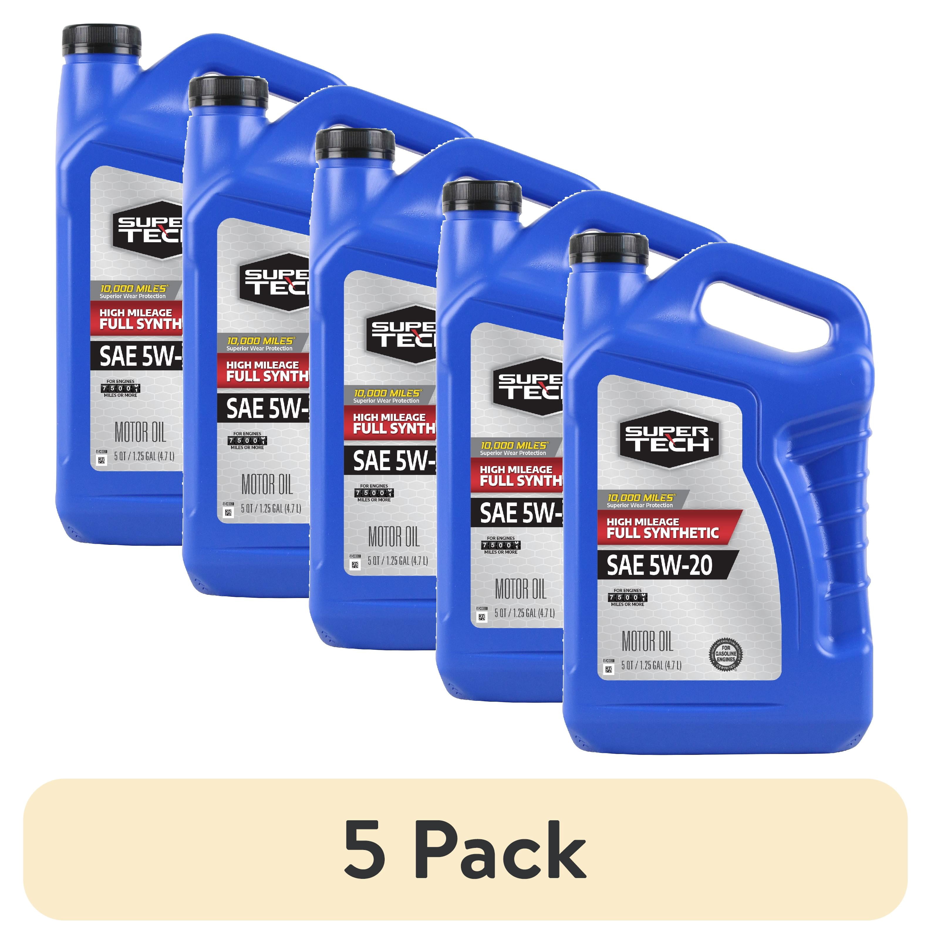 (5 pack) Super Tech High Mileage Full Synthetic SAE 5W-20 Motor Oil, 5 Quarts