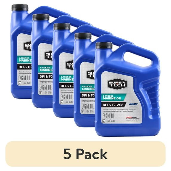 (5 pack) Super Tech TC-W3 High-Performance Marine Outboard 2 Cycle Engine Oil, 1 Gallon