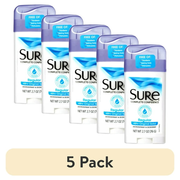 (5 pack) Sure Original Solid Antiperspirant & Deodorant, 48HR Protection, Regular Scent, 2.7 OZ