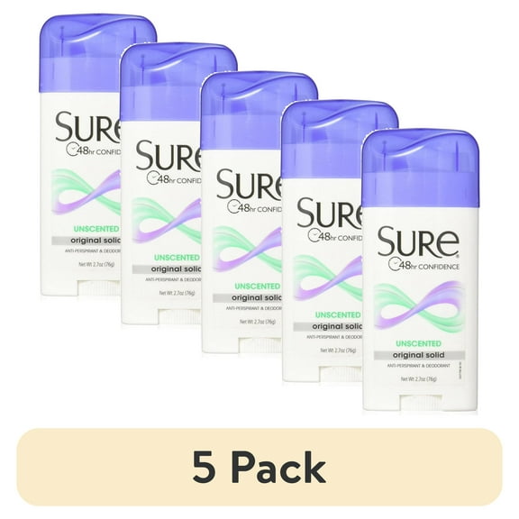 (5 pack) Sure Original Solid Antiperspirant & Deodorant Unscented 2.7oz Each