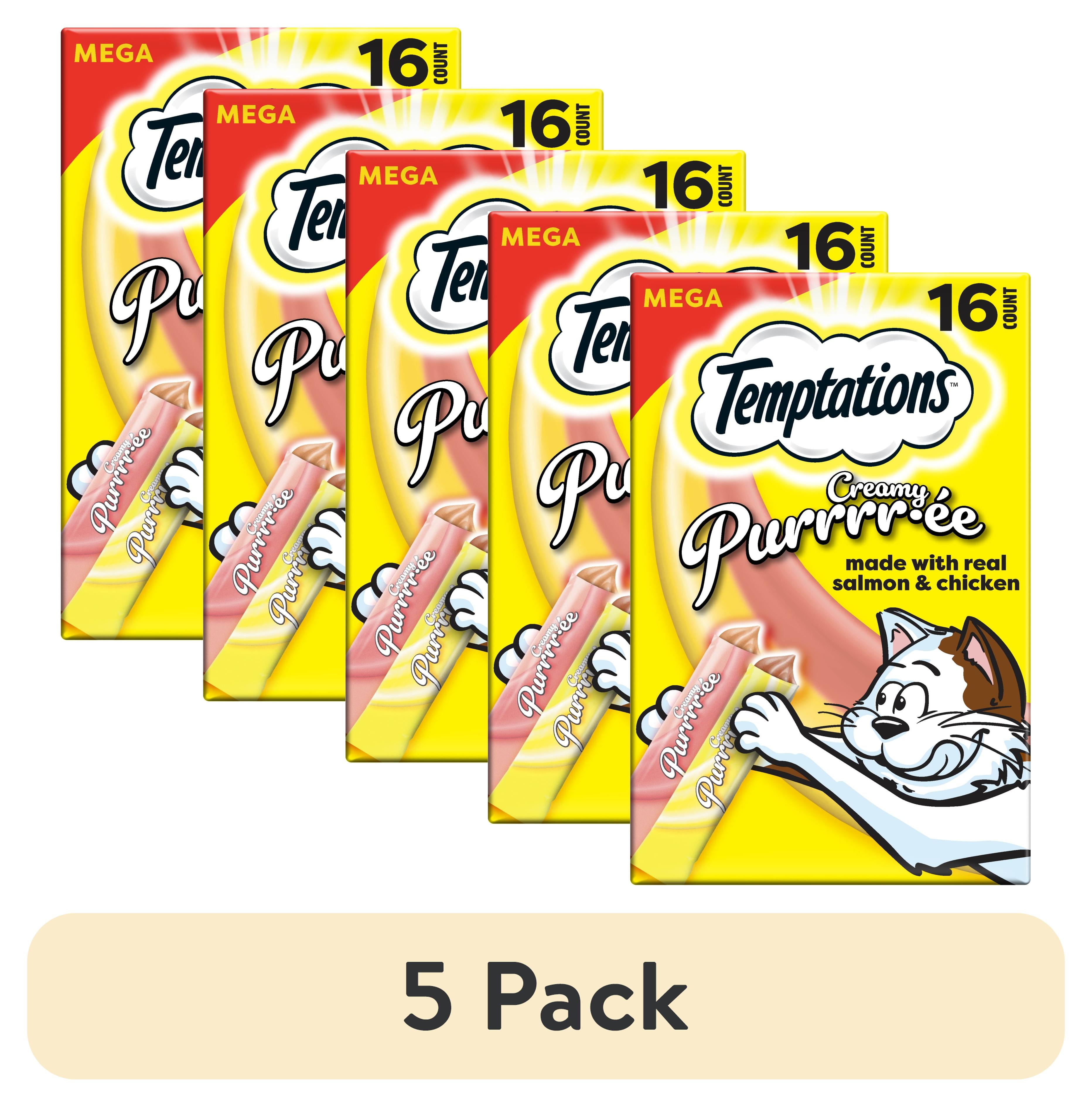 (5 pack) Temptations Creamy Puree Salmon And Chicken Flavor Crunchy Treats For Cats, 6.7 Oz Pouches (16 Pack)