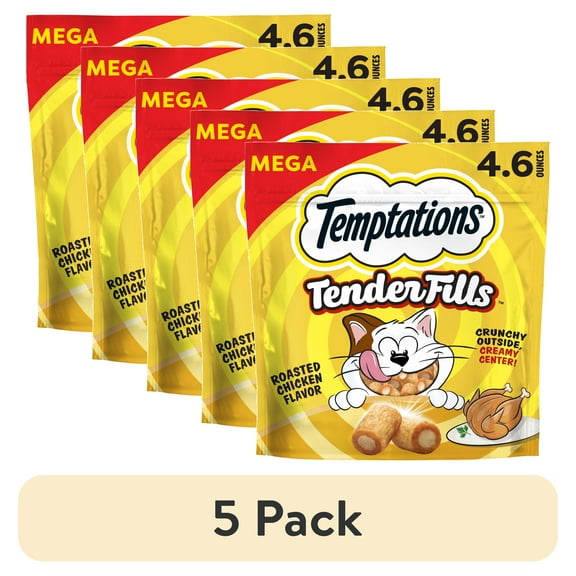 (5 pack) Temptations Tender Fills Roasted Chicken Flavor Crunchy And Soft Adult Treats For Cats, 4.6 Oz Pouch