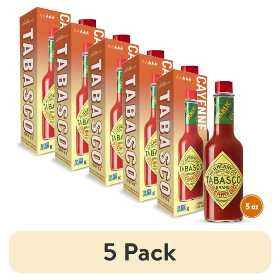 (5 pack) Tabasco Garlic Pepper Sauce, 5 oz, Regular Glass Bottle