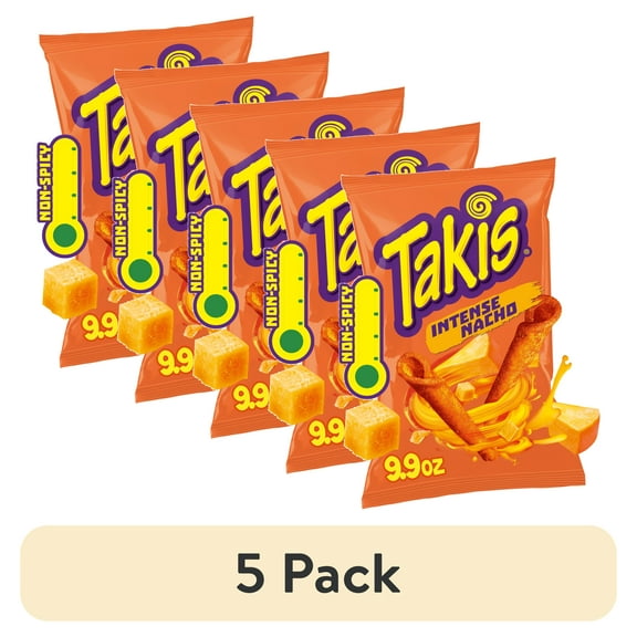 (5 pack) Takis Intense Nacho 9.9 oz Sharing Size Bag, Cheese Rolled Tortilla Chips