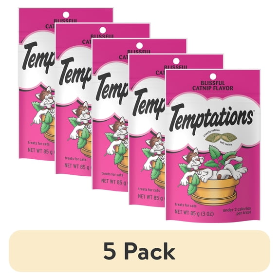 (5 pack) Temptations Classic Blissful Catnip Flavor Crunchy And Soft Treats For Cats, 3 Oz Pouch