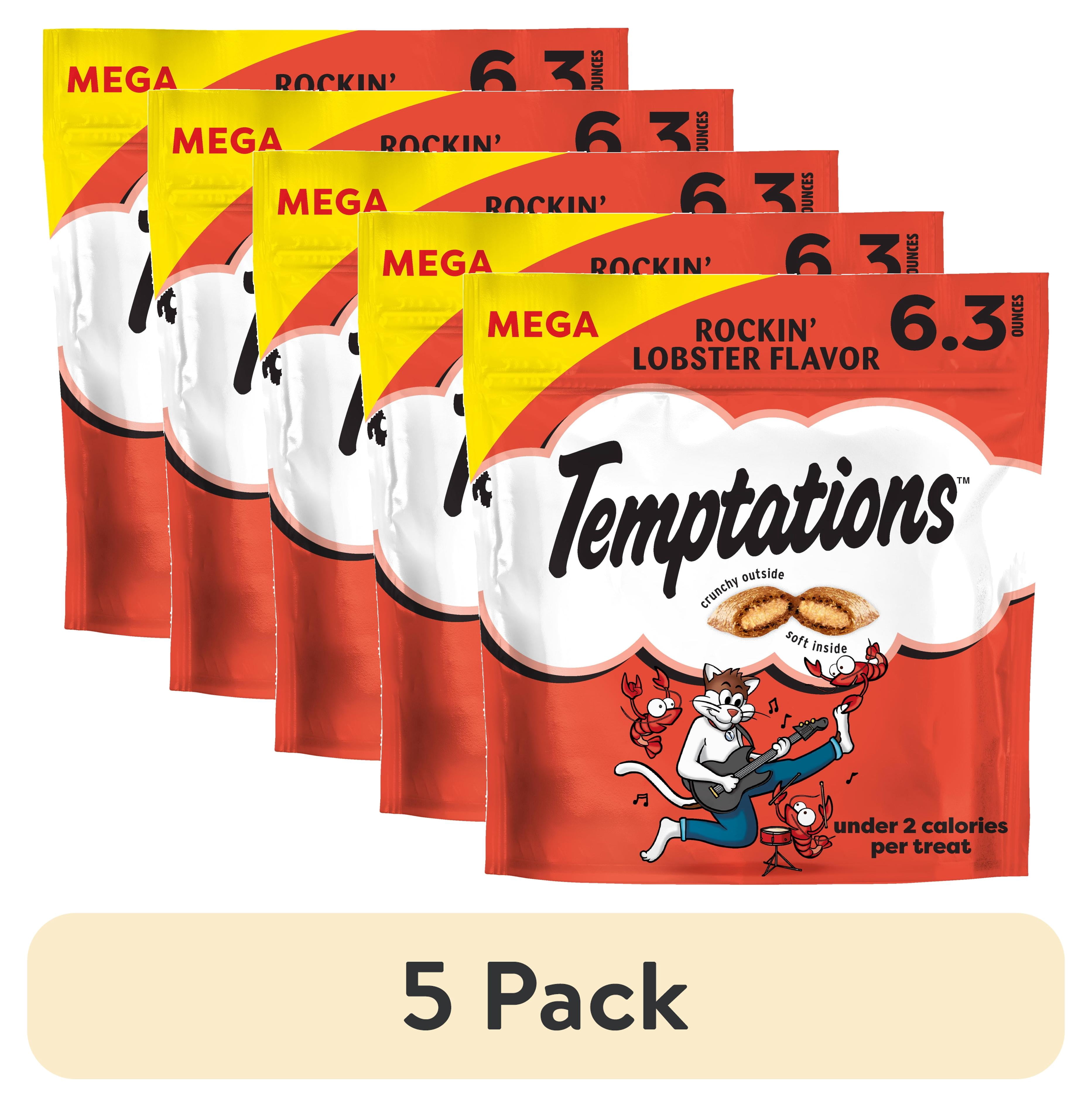 (5 pack) Temptations Classic Rockin' Lobster Flavor Crunchy & Soft Cat Treats, 6.3 oz Pouch