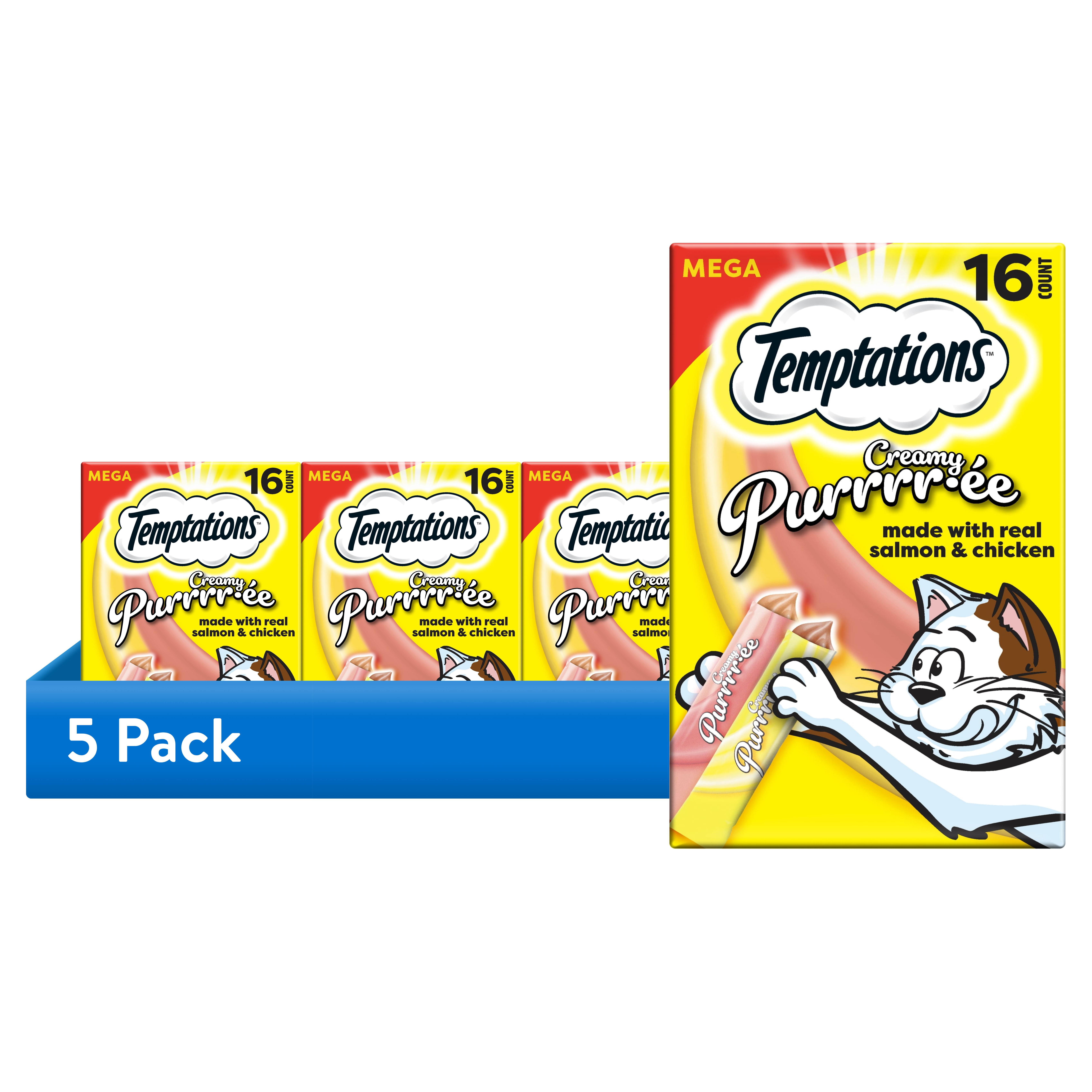 (5 pack) Temptations Creamy Puree Salmon and Chicken Flavor Crunchy Treats for Cats, 6.7 oz Pouches (16 Pack)