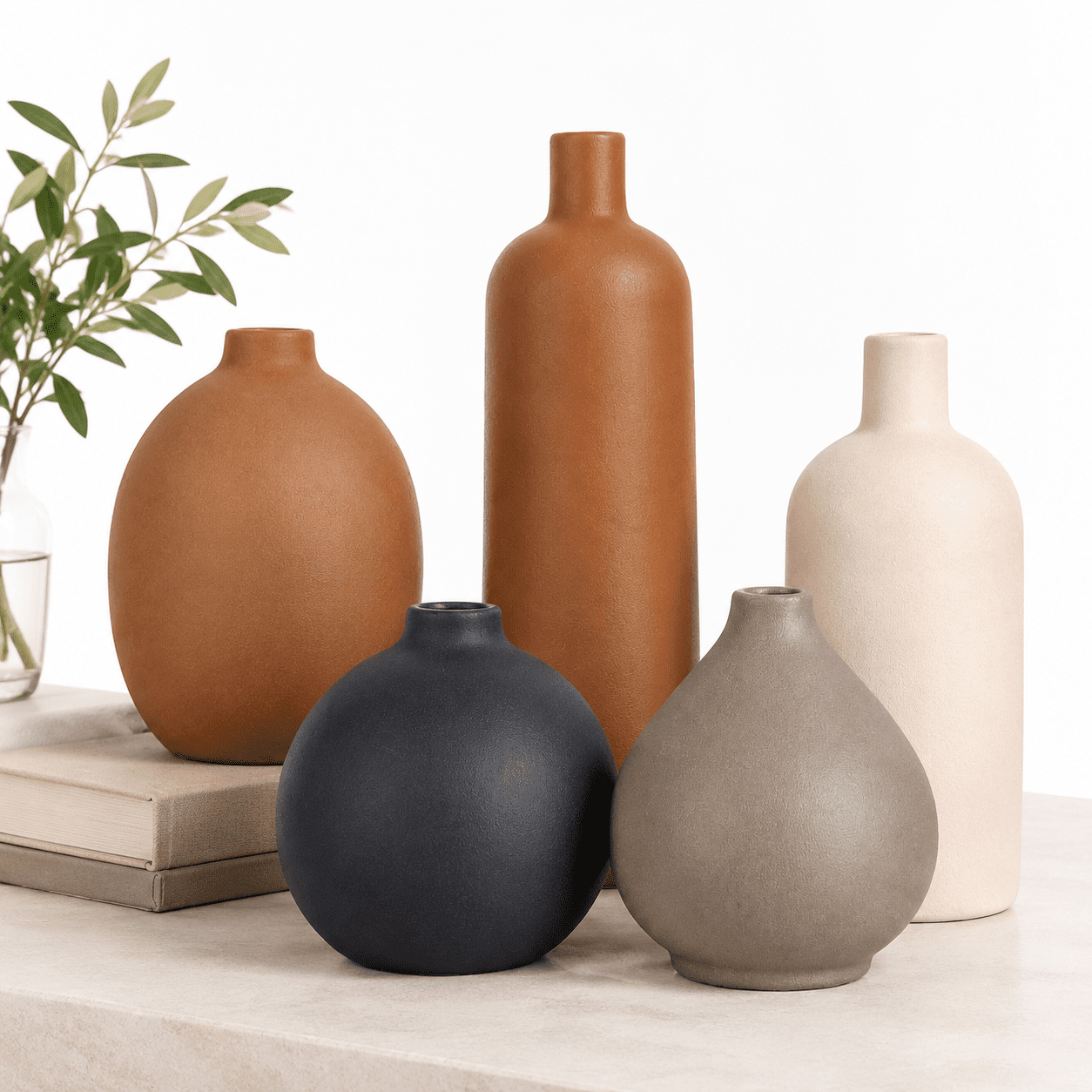 Neutral Mixture 5-pack Terracotta Mix Ceramic Vase Set, Modern Neutral Decorative Vases ...
