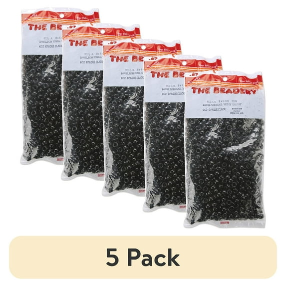 (5 pack) The Beadery 6 by 9mm Barrel Pony Bead in Black, 900-Piece