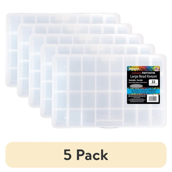 (5 pack) The Beadery - 32 Comp Large Bead Keeper Box - Clear Plastic - 2176