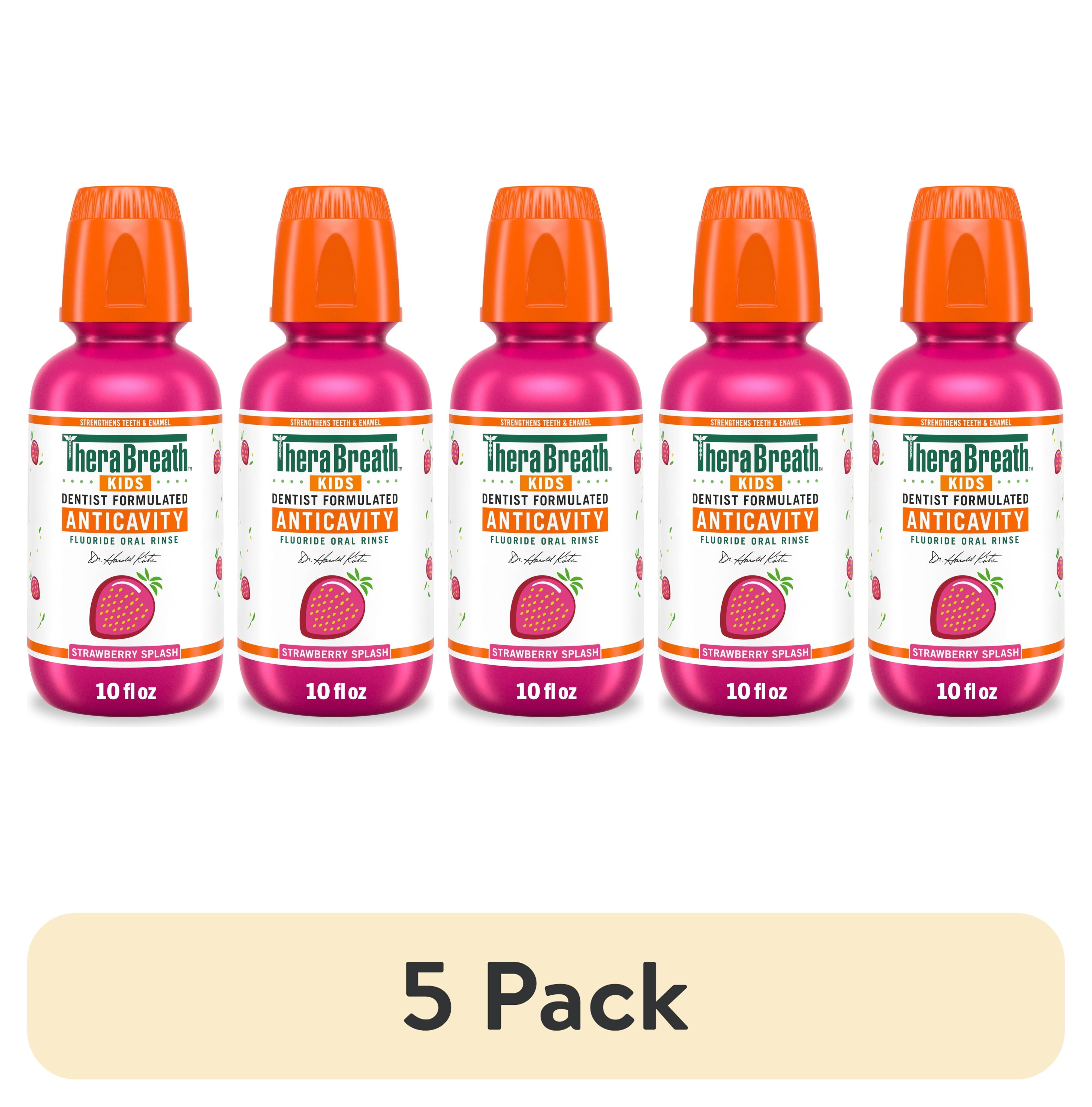 (5 pack) TheraBreath Kids Mouthwash with Fluoride, Organic Strawberry Splash, Anticavity, 10 fl oz