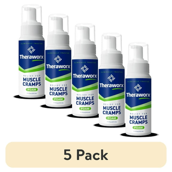 (5 pack) Theraworx Muscle Cramps Foam, Helps Relieve Muscle Cramps and Spasm, with Magnesium Sulfate, 7.1 oz