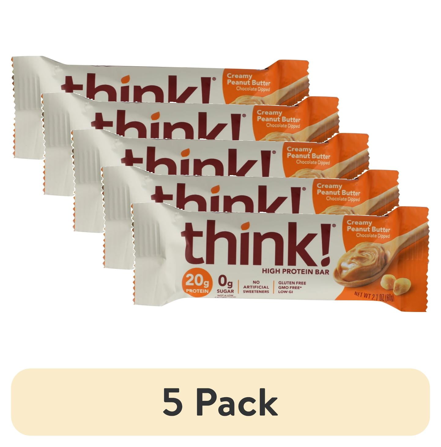 (5 pack) Think Products Thin Bar - Creamy Peanut Butter, 2.1 oz ...