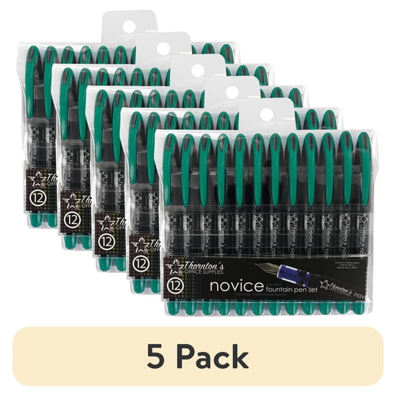 (5 pack) Thornton's Office Supplies Disposable Fountain Pens, Fine Point, Green Ink, Pack of 12