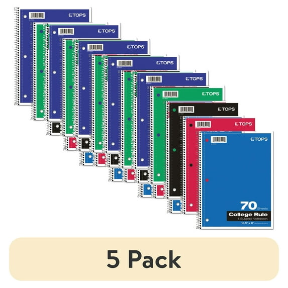 (5 pack) (Single notebook) Tops 65021 10-1/2" X 8" Wirebound Notebook Assorted Colors 70 Sheets (colors may vary)