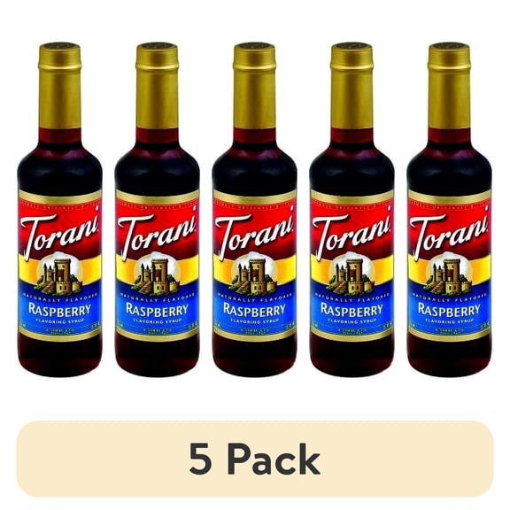 (5 pack) Torani Raspberry Syrup, Plastic Bottle, Drink Flavoring Syrup, No Known Allergens 12.7 fl oz