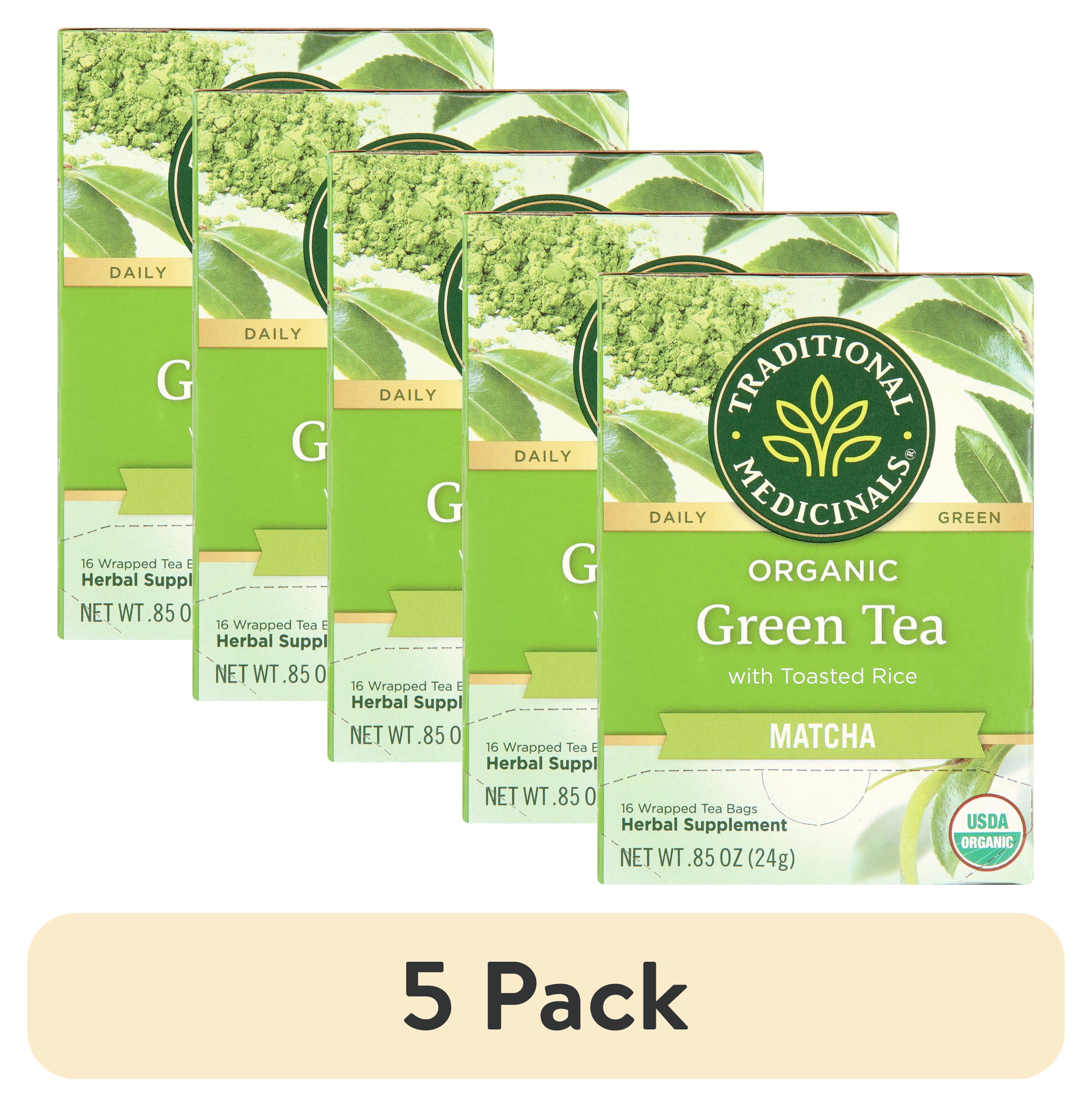 (5 pack) Traditional Medicinals, Organic Green Tea Matcha with Toasted Rice, Tea Bags, 16 Ct