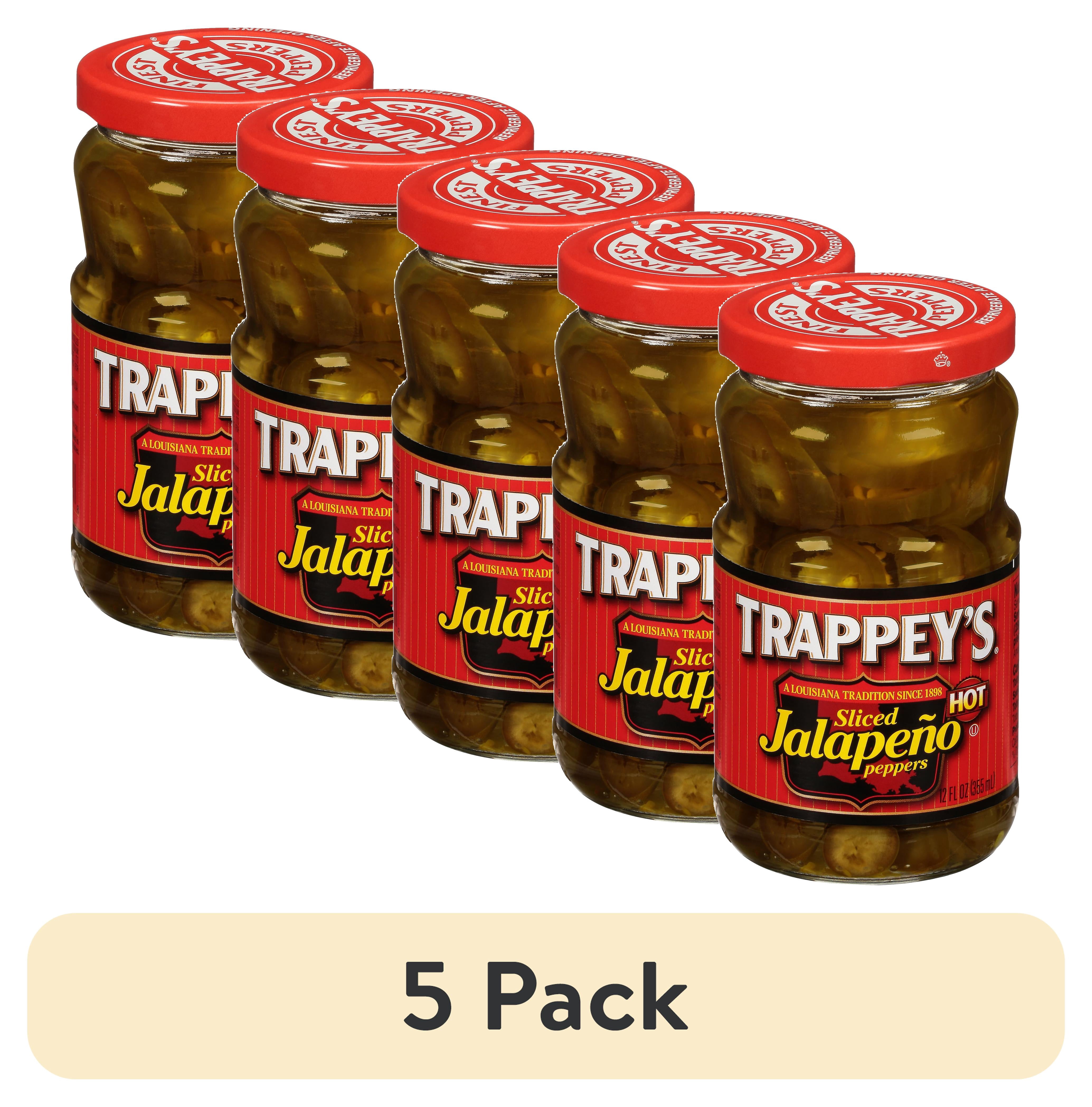 (5 pack) Trappey's Hot Sliced Jalapeño Peppers, 12 oz Glass Jar