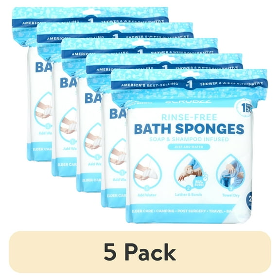 (5 pack) Triumph Hosiery Scrubzz Rinse-Free Bath Sponges - Disposable Bathing S