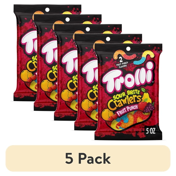 (5 pack) Trolli Sour Brite Crawlers Candy, Fruit Punch, Sweet and Sour, Gummy Worms, 5 oz
