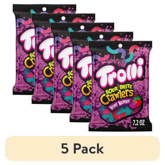 (5 pack) Trolli Sour Brite Crawlers, Candy, Very Berry, Sweet and Sour, Gummy Worms, 7.2 oz Bag