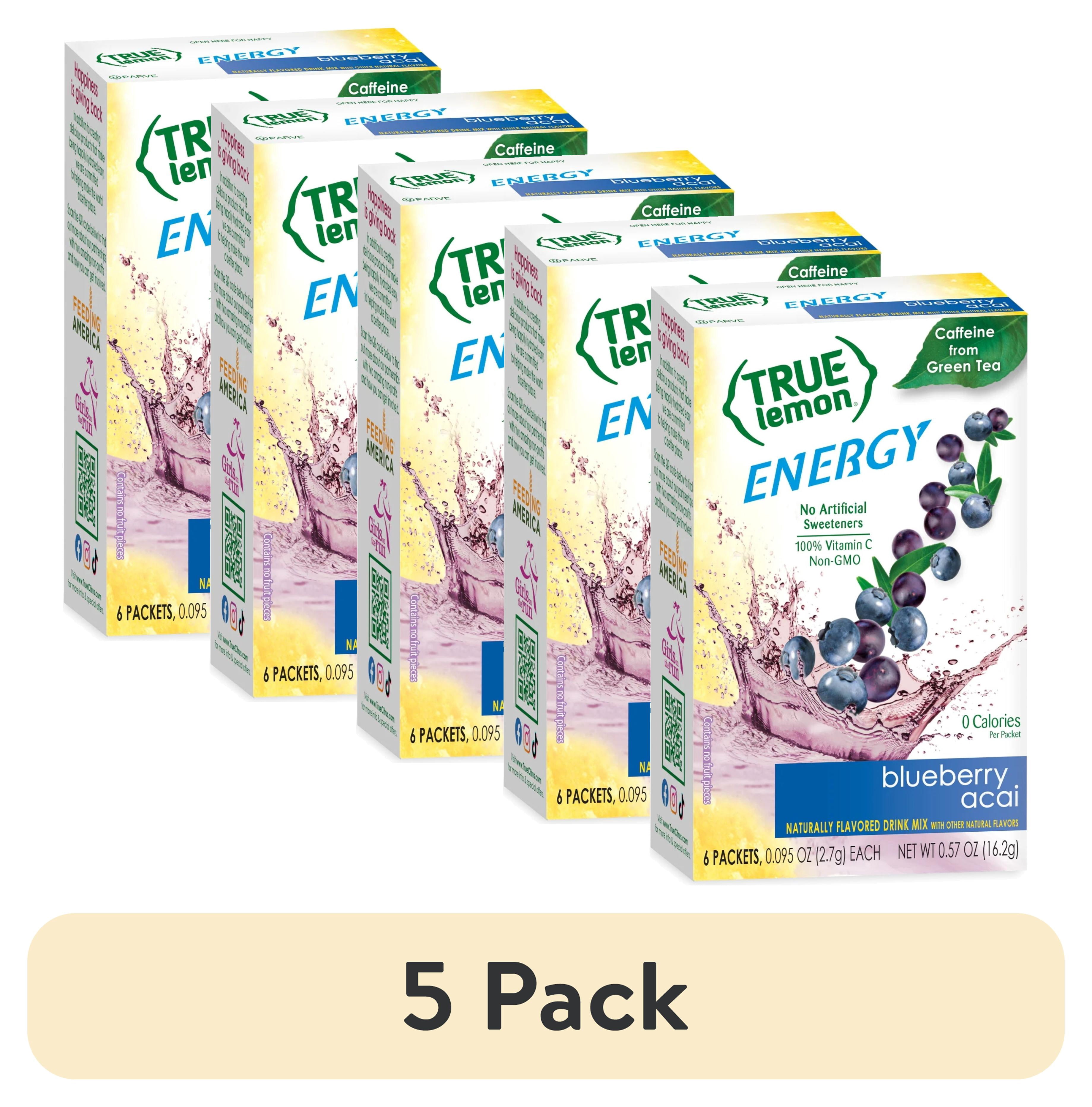 (5 pack) True Lemon Blueberry Acai Energy Drink Mix Powder, 0 Sugar, No Artificial Sweeteners, 6 Count