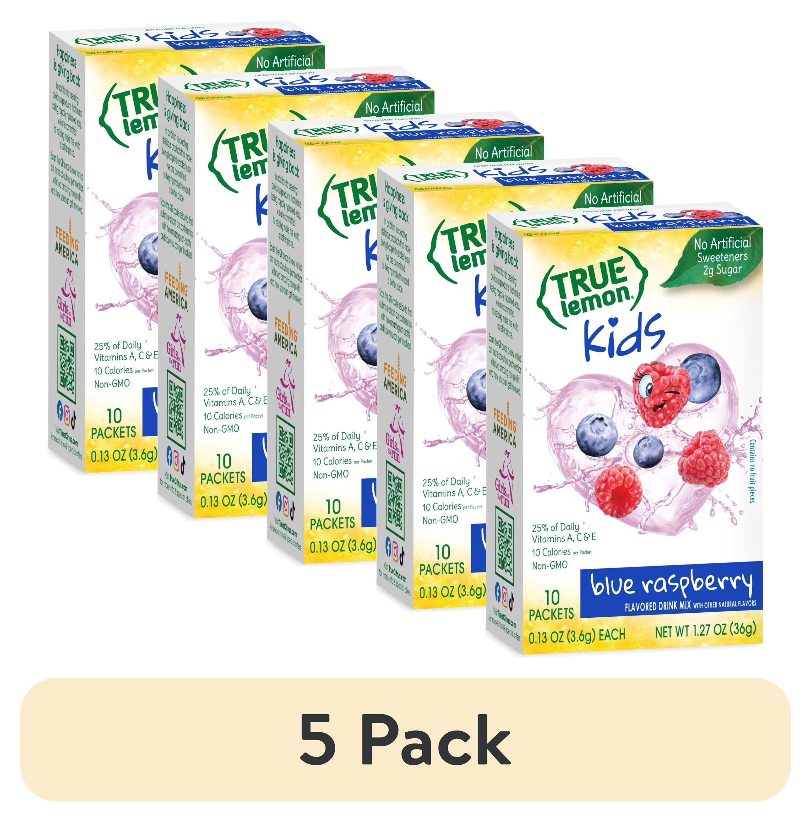 (5 pack) True Lemon Kids Blue Raspberry Powdered Drink Mix, Low Sugar, No Artificial Sweeteners, 10 Count Box