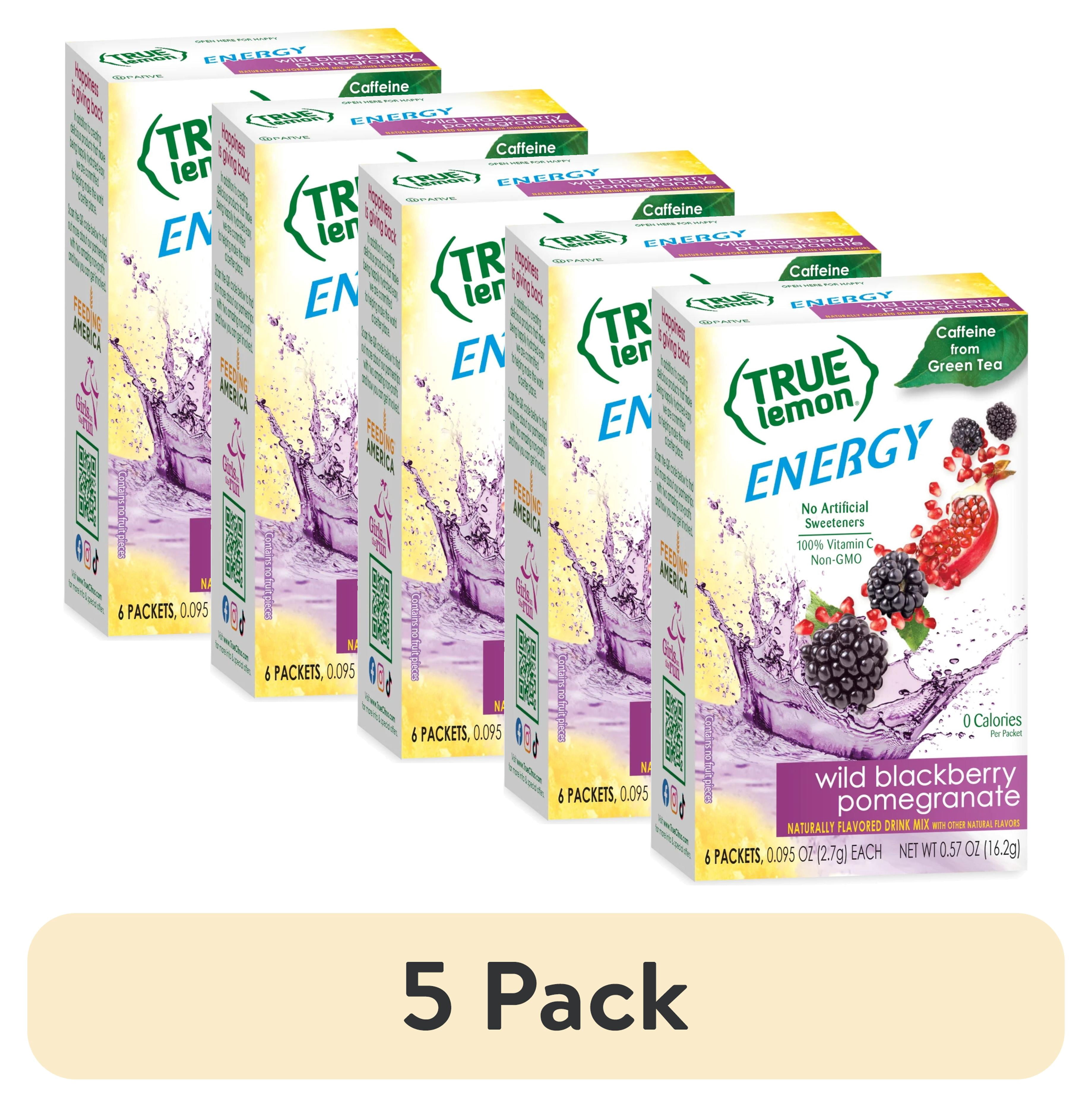 (5 pack) True Lemon Wild Blackberry Pomegranate Energy Drink Mix Powder, No Artificial Sweeteners, 6 Count