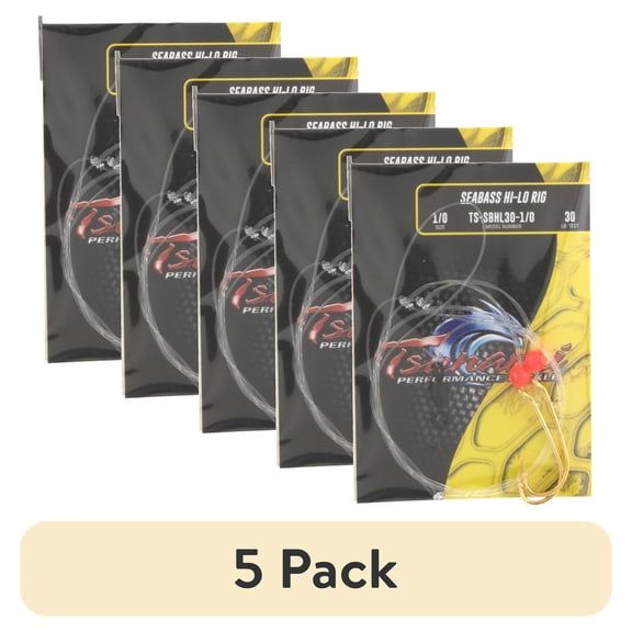 (5 pack) Tsunami Guide Series Hi-Lo Rig Fishing Lure with Beads – 30 lb Leader for Seabass