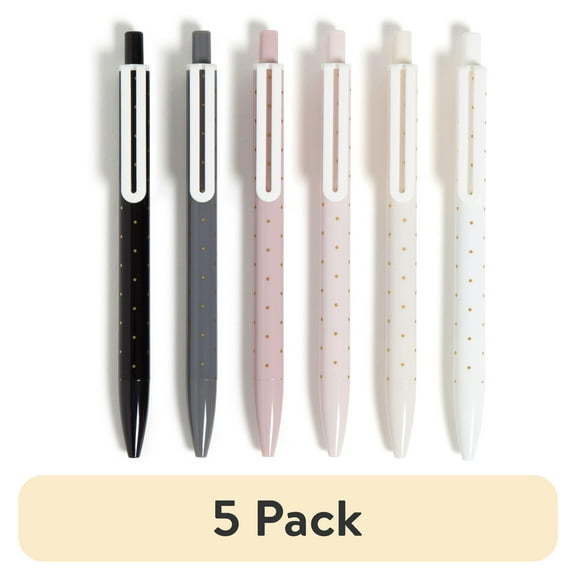 (5 pack) U Brands Laguna Ballpoint Pens, 6 Count, Foil Dots , Bold (1.0mm) Point, Black Ink
