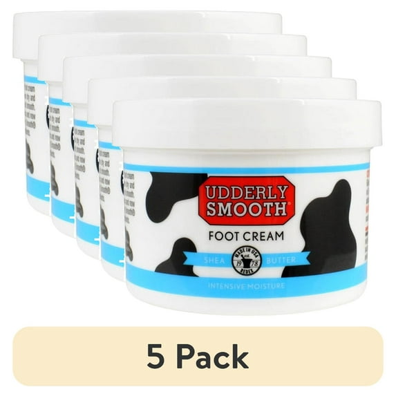 (5 pack) Udderly Smooth Shea Butter Foot Cream Moisturizing Lotion for Dry, Chapped, Rough, Cracked Skin, Lightly Scented, 8 Oz Jar