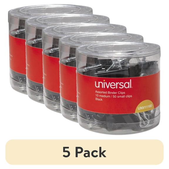 (5 pack) Universal Binder Clips with Storage Tub Black Silver 60 Count