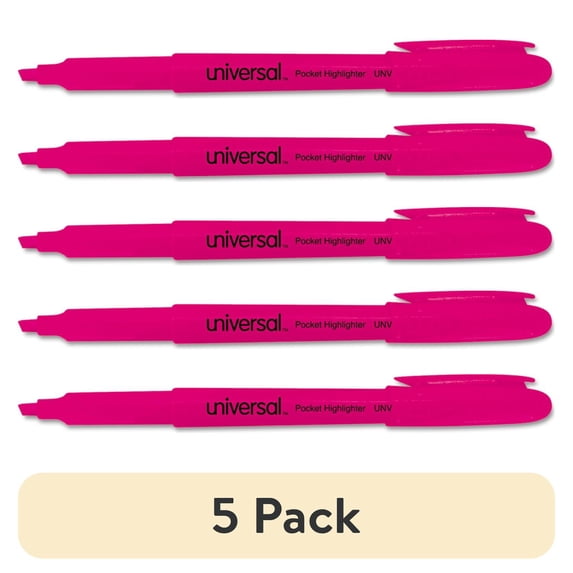 (5 pack) Universal Pocket Clip Highlighter, Chisel Tip, Fluorescent Pink Ink, Dozen -UNV08855